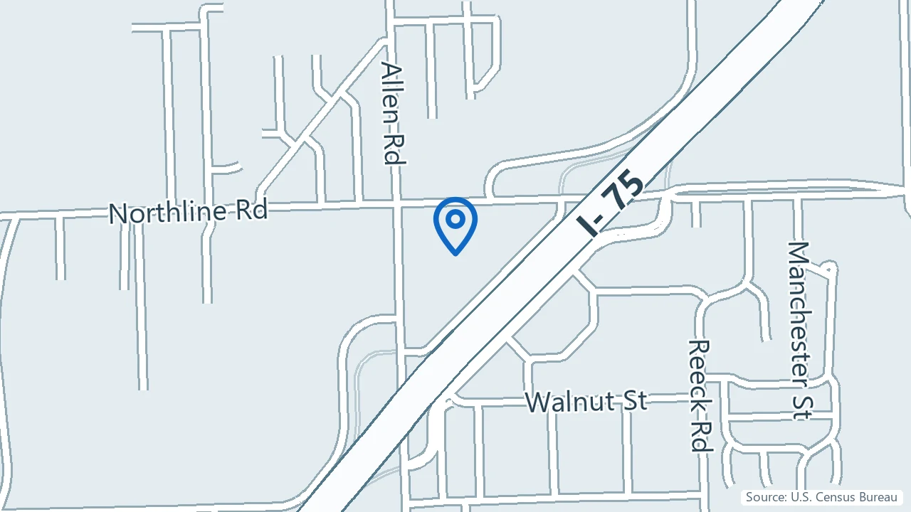 Map showing The Guidance Center in Southgate, Michigan
