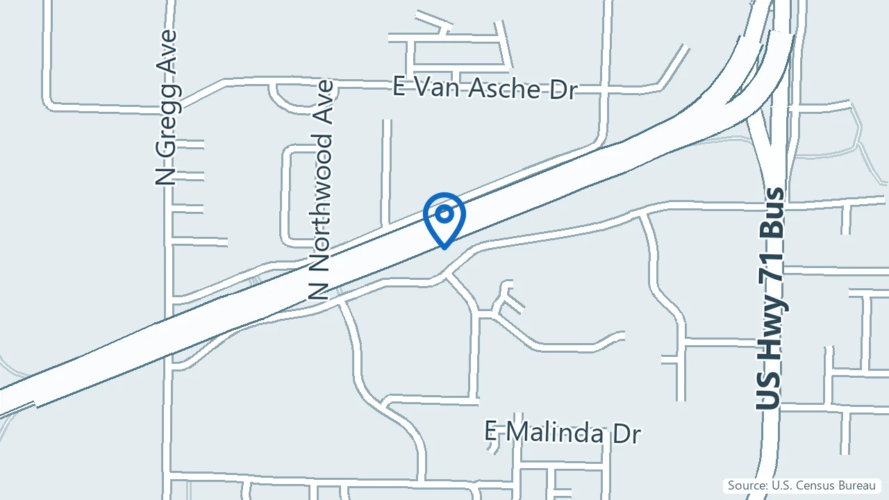 Map showing UAMS Health Psychiatry Clinic in Fayetteville, Arkansas