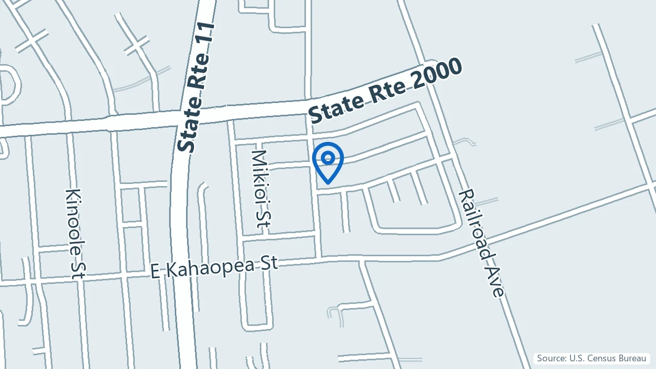 Map showing Kua Mana'o Kokua in Hilo, Hawaii