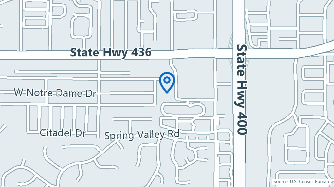 Map showing Hue Renew Psychiatry in Altamonte Springs, Florida
