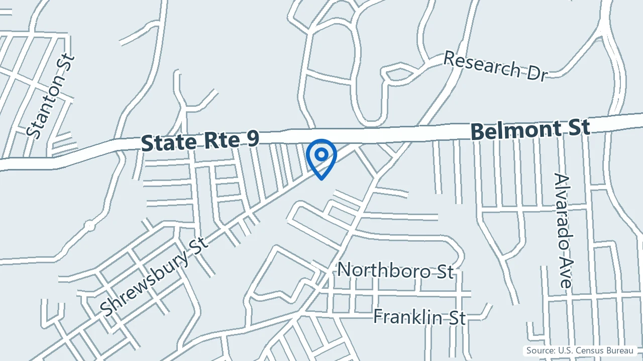 Map showing Behavioral Healthcare Services in Worcester, Massachusetts