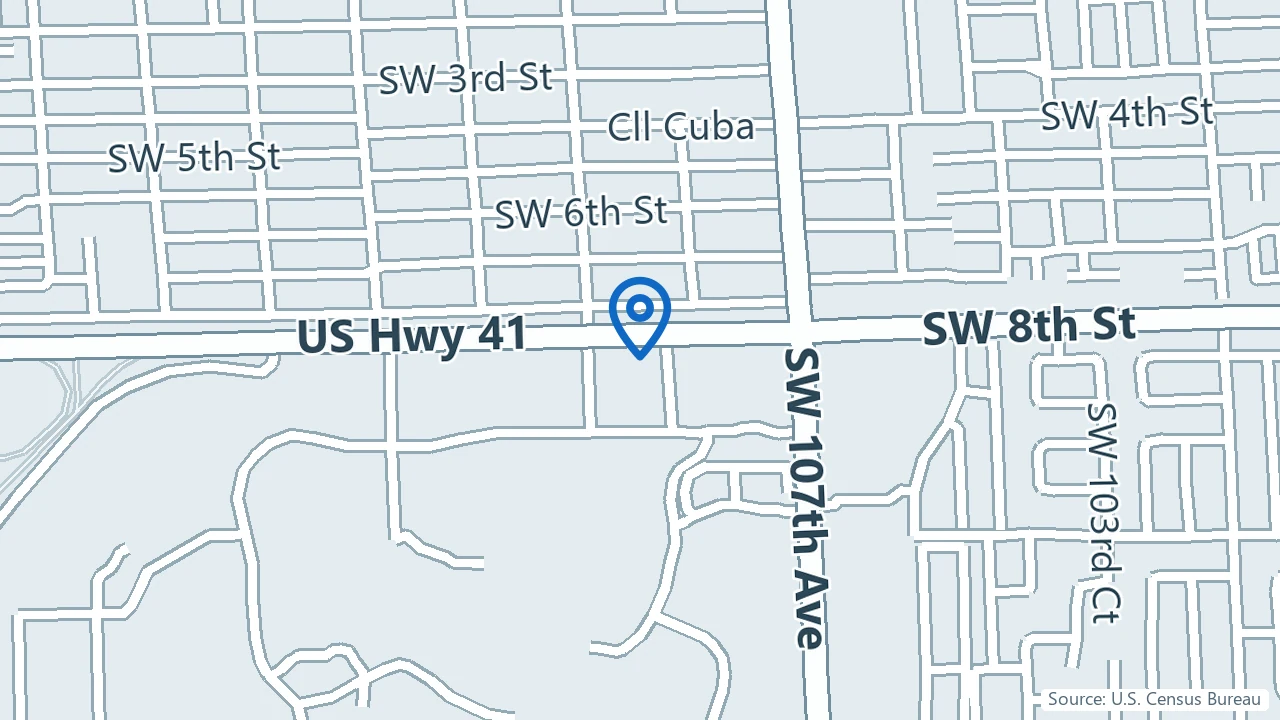 Map showing Baptist Health at the FIU Ambulatory Care Center in Miami, Florida