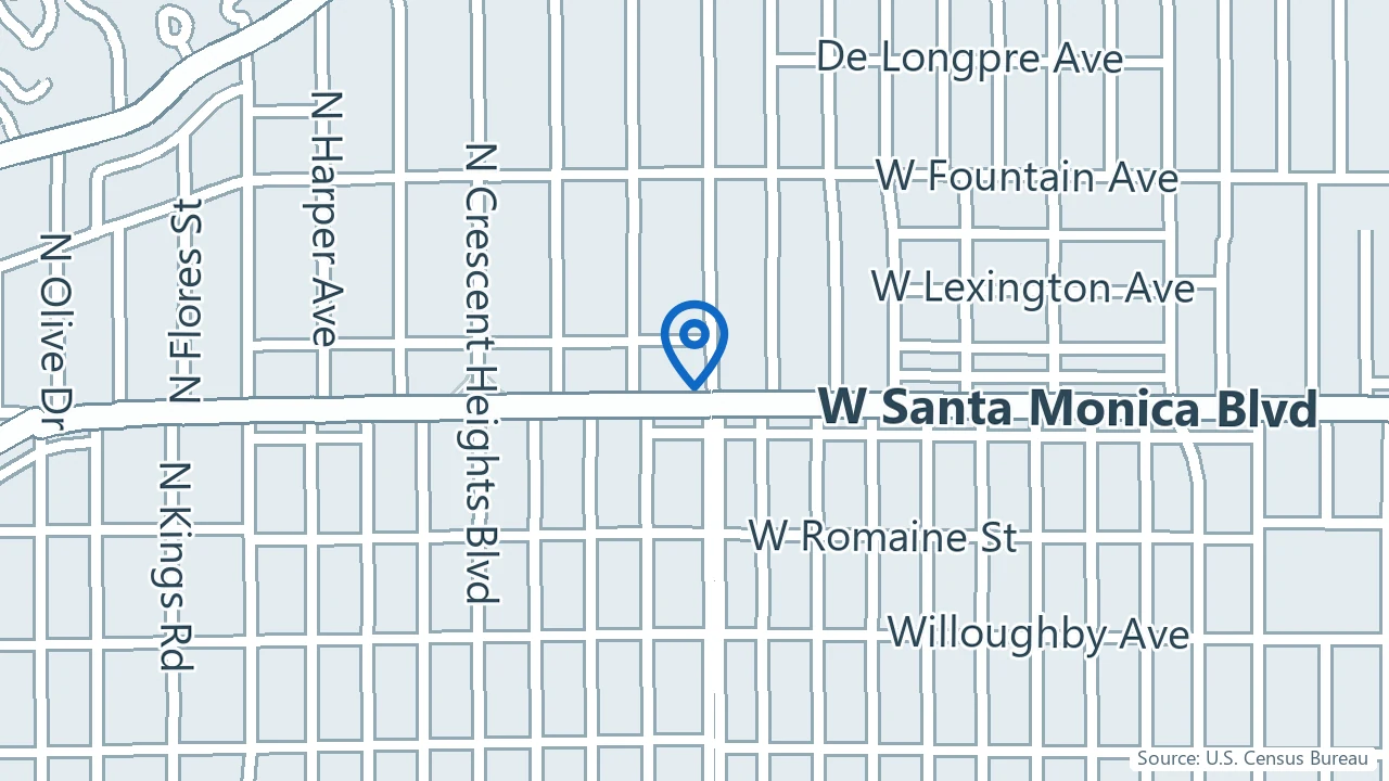 Map showing Kelevate in West Hollywood, California