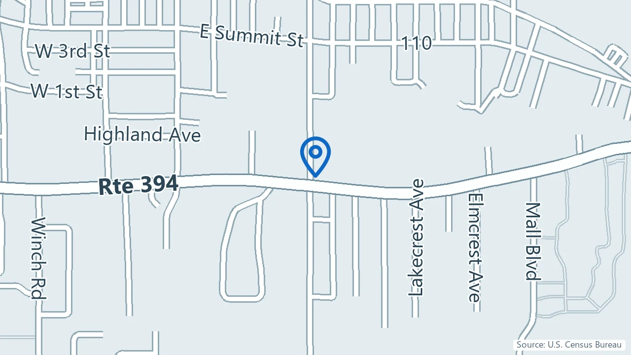 Map showing Lakeside Medical Practice in Lakewood, New York