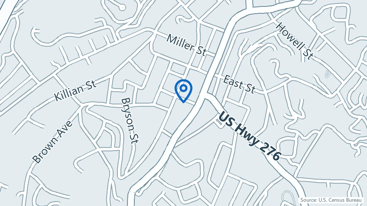 Map showing The Pearl Institute in Waynesville, North Carolina