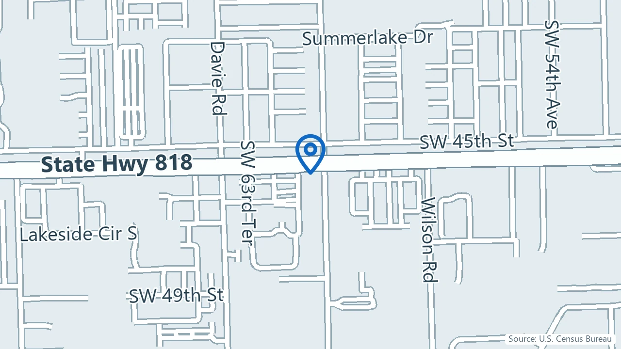 Map showing Blue Umbrella Psychiatry in Davie, Florida
