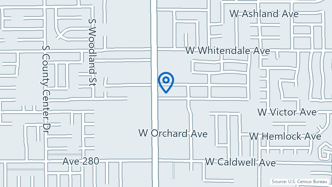 Map showing Advanced Psychiatry Associates in Visalia, California