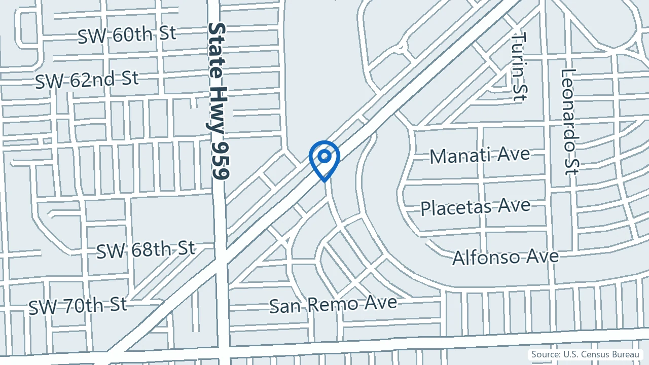 Map showing Ketamine Health Centers in Coral Gables, Florida