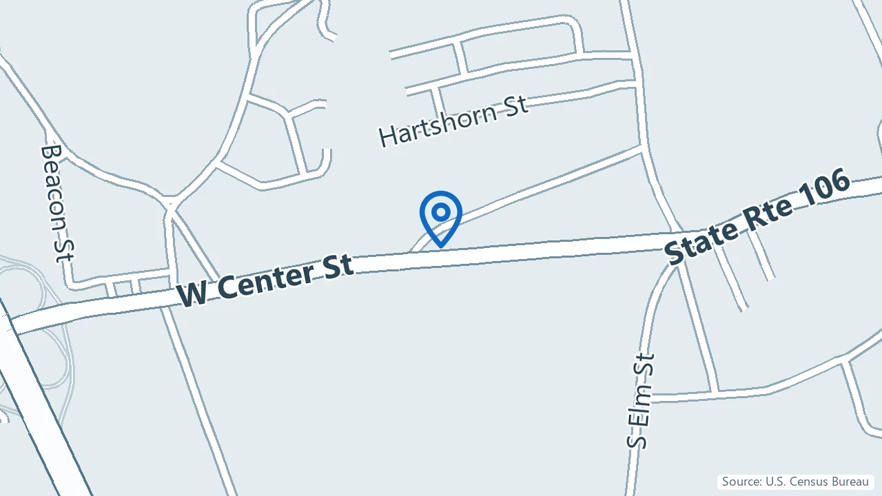 Map showing Sunrise Behavioral Health Services in West Bridgewater, Massachusetts