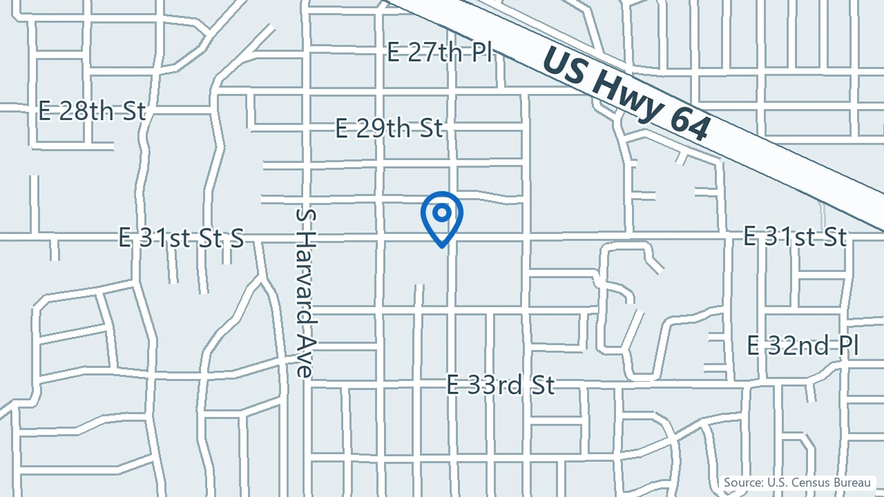 Map showing Thomas Care Clinic in Tulsa, Oklahoma