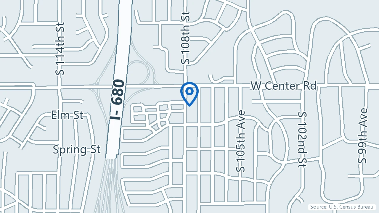 Map showing Huggy Bear Therapeutics in Omaha, Nebraska