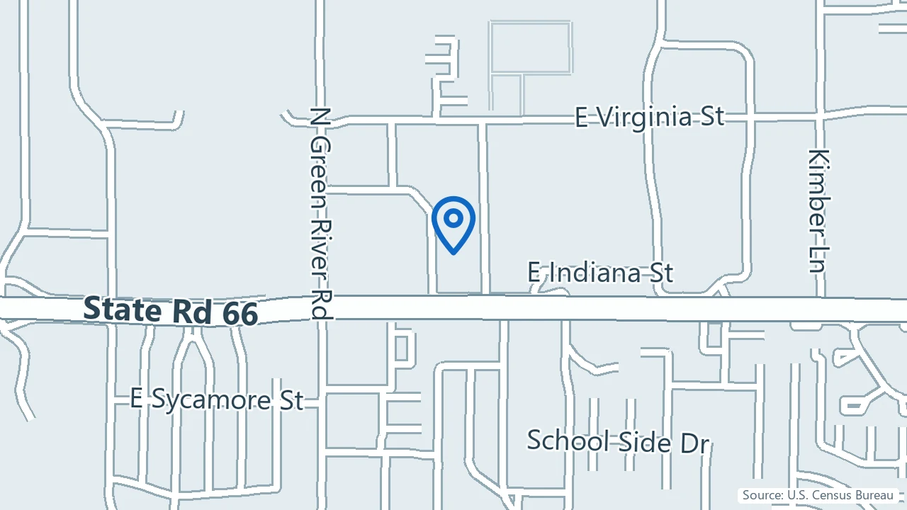 Map showing Juan Cabrera Jr., MD & Associates in Evansville, Indiana