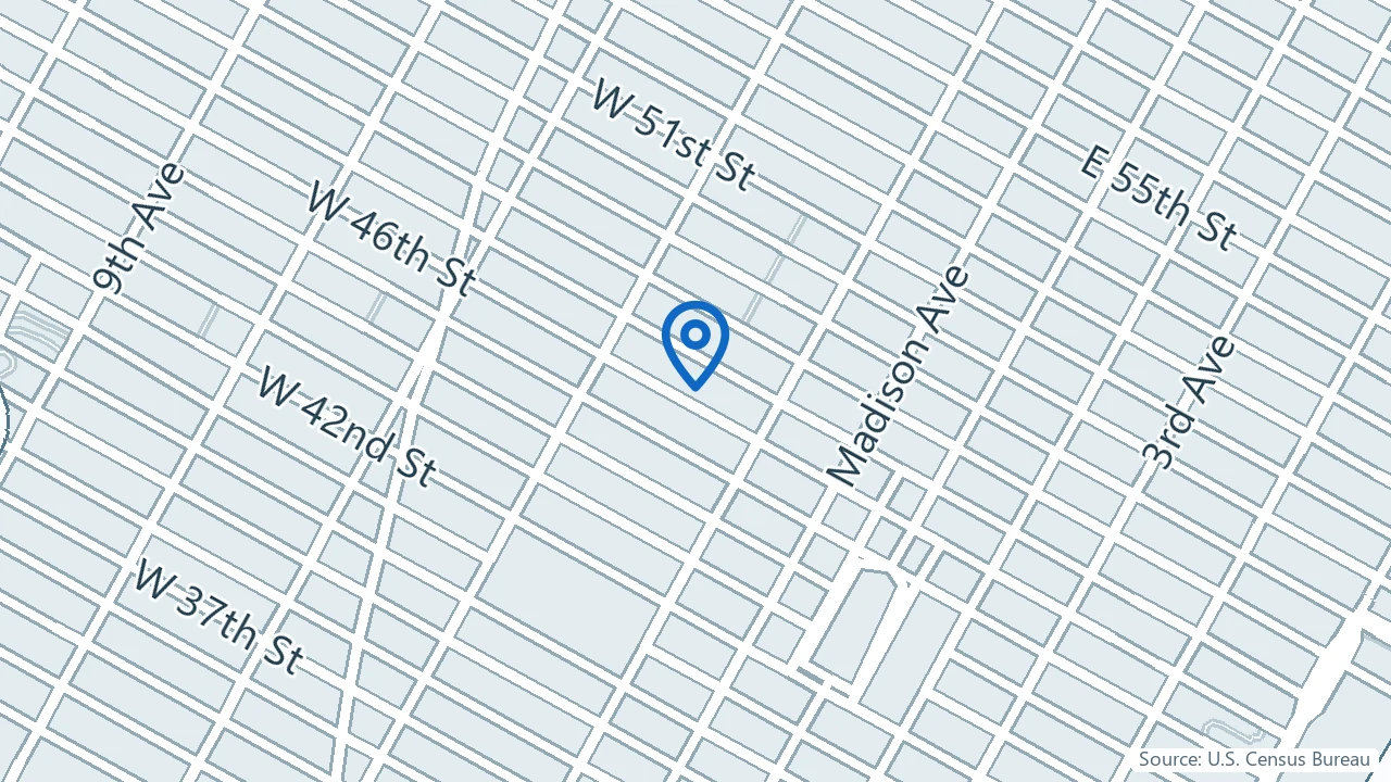 Map showing Midtown Health & Wellness in New York, New York