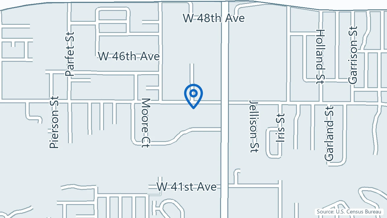Map showing SunStar Psychiatry Services in Wheat Ridge, Colorado