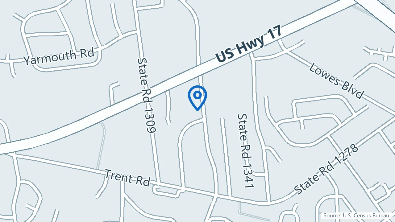 Map showing CCHC Psychiatry in New Bern, North Carolina