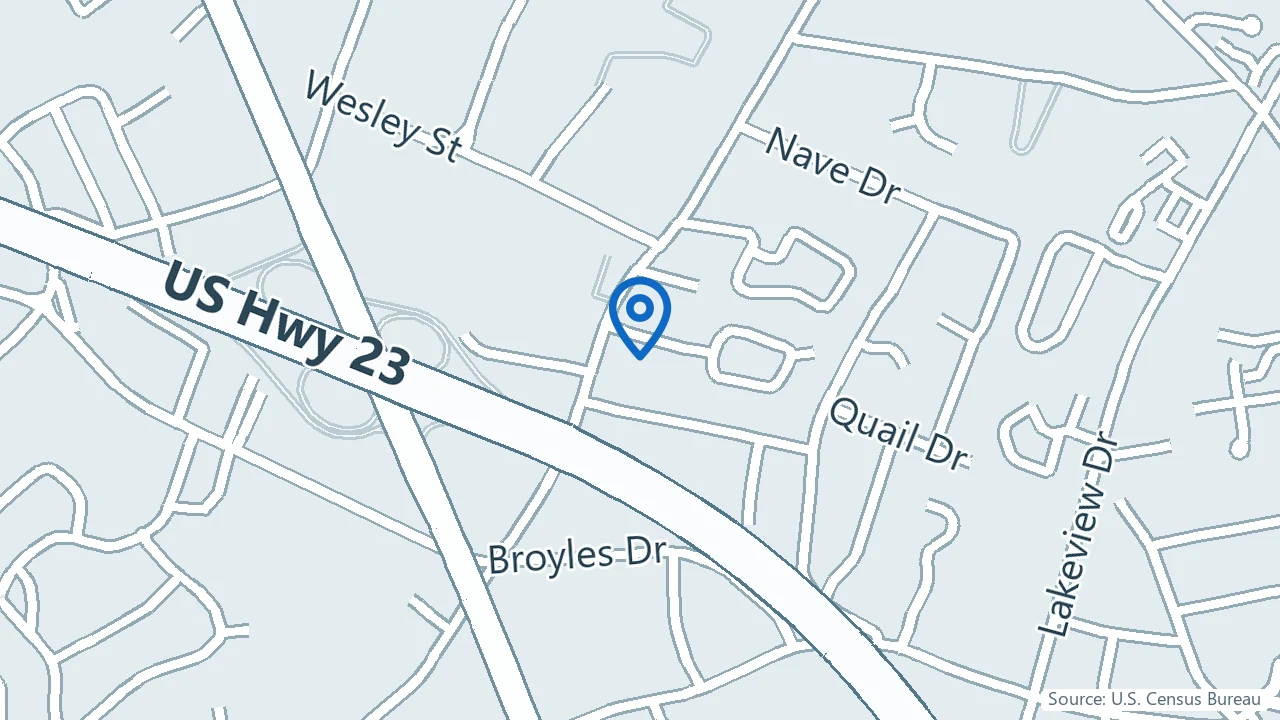 Map showing Crestpoint Psychiatric Care in Johnson City, Tennessee