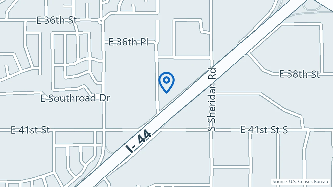 Map showing GRAND Infusion Center in Tulsa, Oklahoma