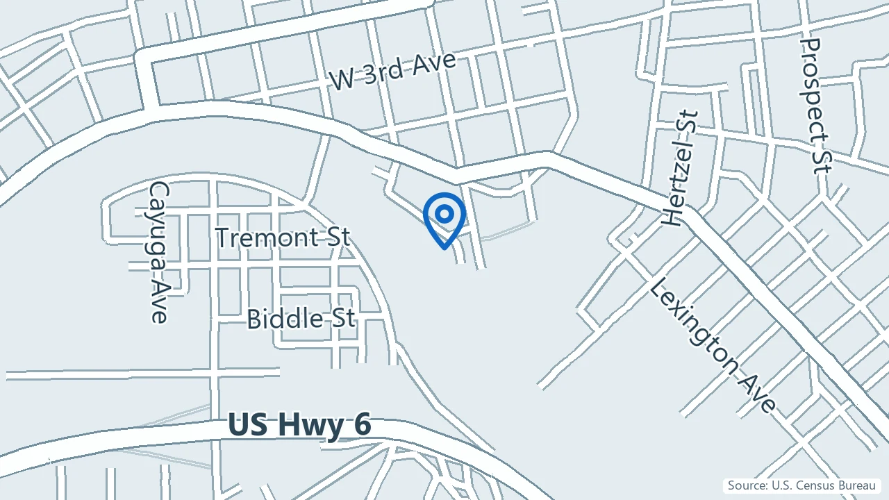 Map showing Jamestown Psychiatric in Warren, Pennsylvania