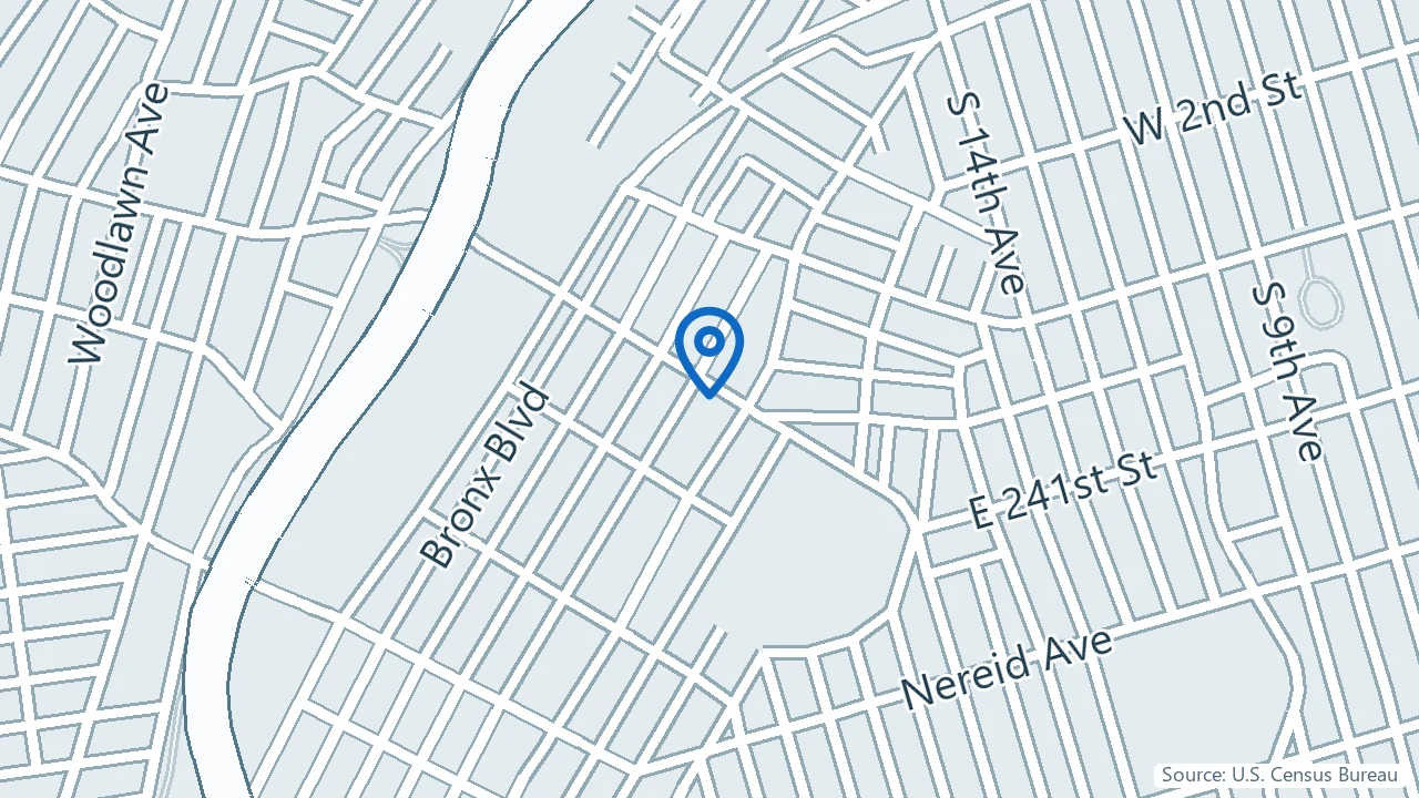 Map showing Kevin Obi Psychiatry in Bronx, New York