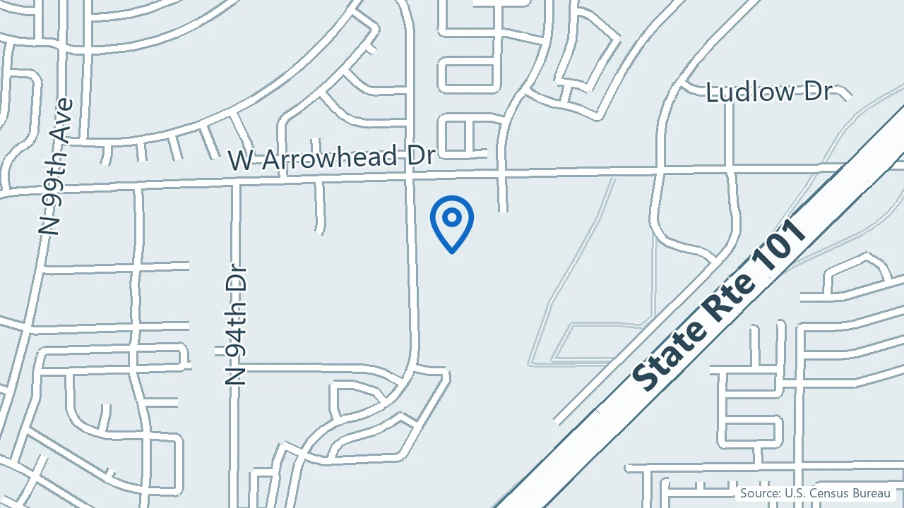 Map showing Mountain View Headache and Spine Institute in Peoria, Arizona