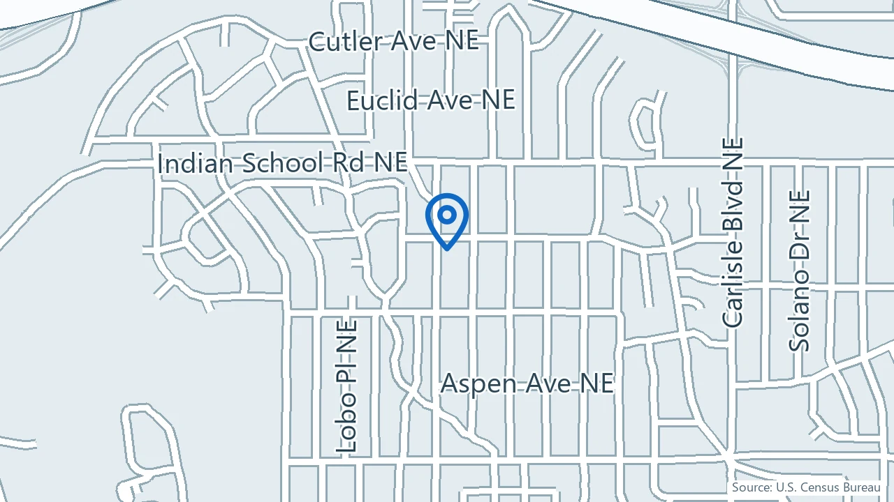 Map showing MOKSCARE Psychiatry and Family Medicine in Albuquerque, New Mexico