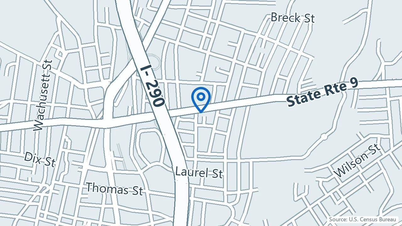 Map showing Boston Neurobehavioral Associates in Worcester, Massachusetts