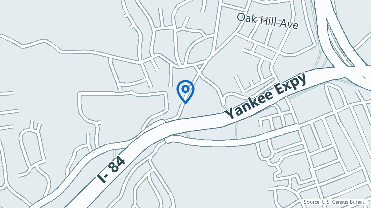 Map showing Peaceful Minds Treatment Center in Waterbury, Connecticut