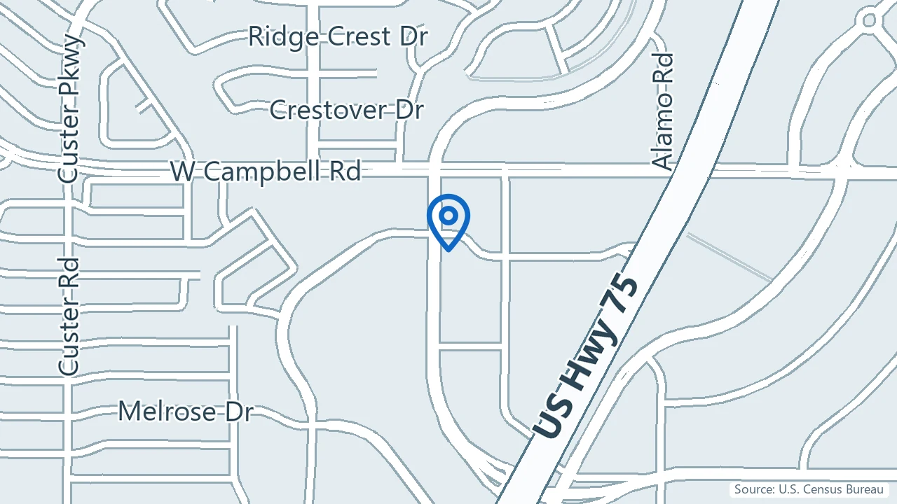 Map showing Zoe Psychiatry & Sleep Medicine in Richardson, Texas