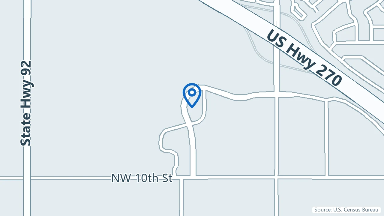 Map showing Oklahoma Pain Treatment Centers in Yukon, Oklahoma