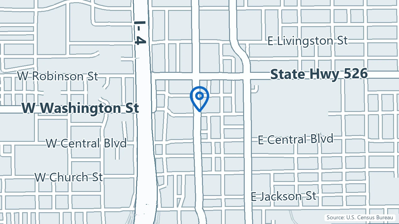 Map showing Happy Minds Wellness Center in Orlando, Florida