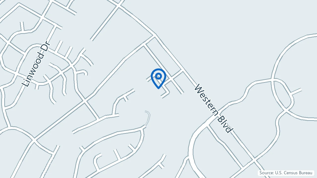 Map showing Coastal Carolina Neuropsychiatric Center in Jacksonville, North Carolina