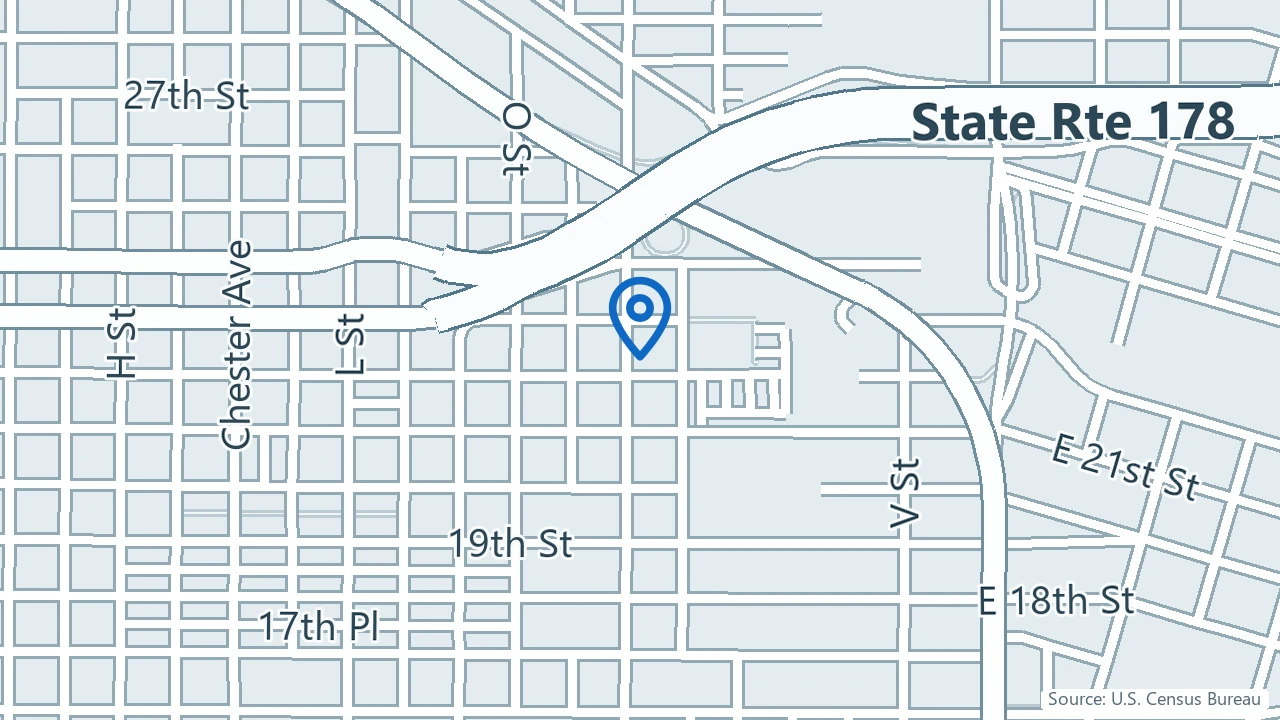 Map showing Psychiatric Wellness Center in Bakersfield, California