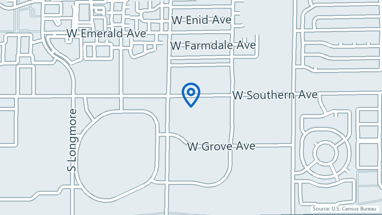 Map showing Blue Water Psychiatry in Mesa, Arizona