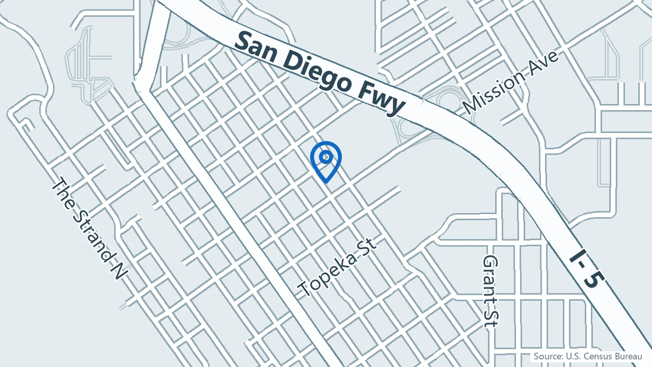 Map showing Crownview Psychiatric Institute in Oceanside, California