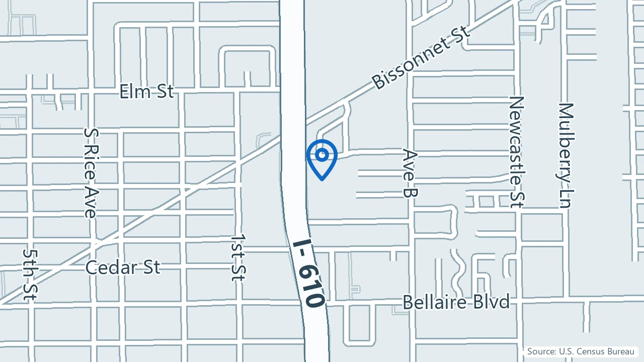Map showing Houston Center for Advanced Psychiatric Treatment in Bellaire, Texas