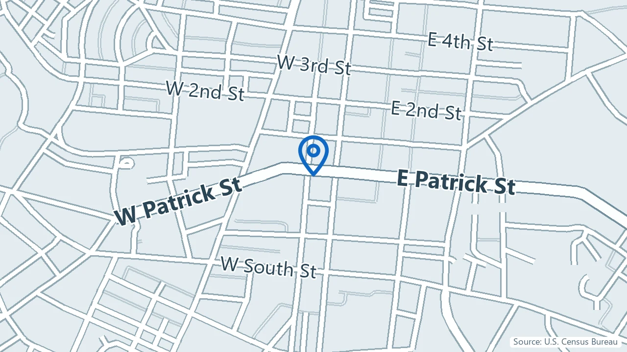 Map showing Kismet Ketamine, Psychotherapy & Wellness in Frederick, Maryland