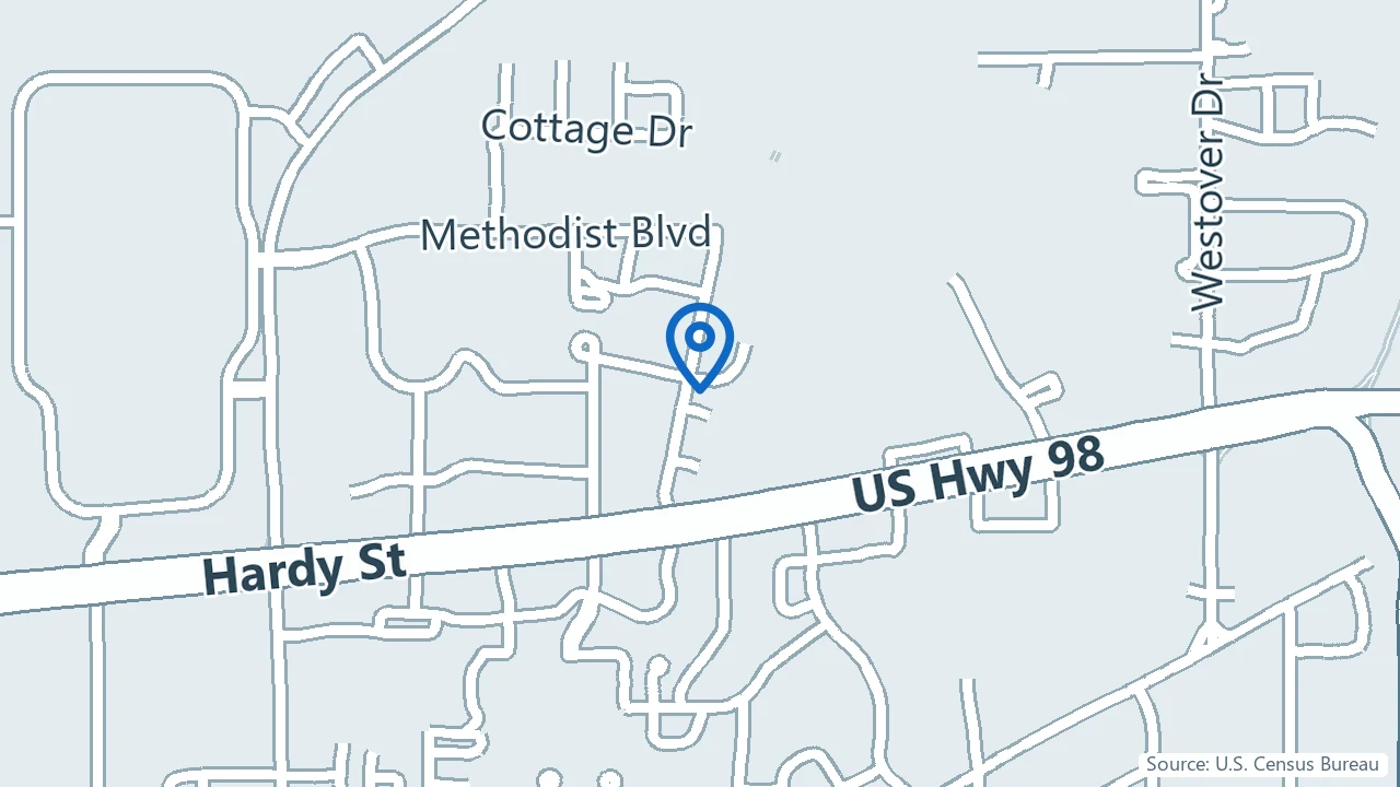 Map showing Right Track Medical Group in Hattiesburg, Mississippi