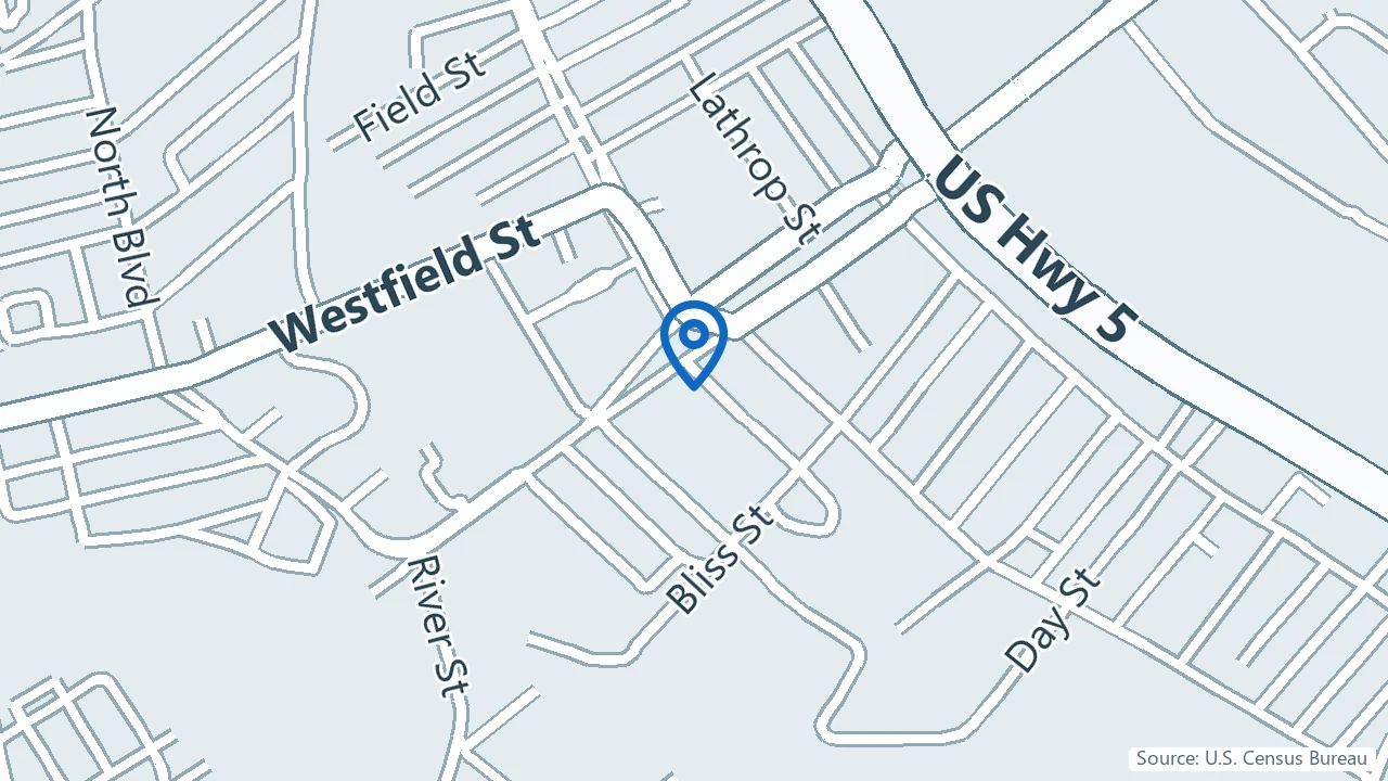 Map showing Stepping Stones Psychiatry in West Springfield, Massachusetts