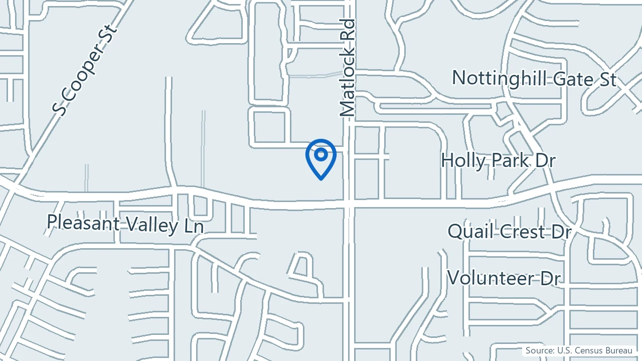 Map showing Brightlight Oasis Psychiatry in Arlington, Texas