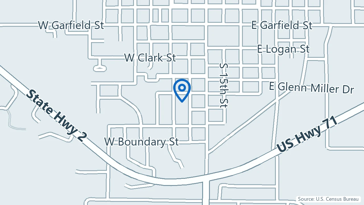 Map showing Waubonsie Mental Health Center in Clarinda, Iowa