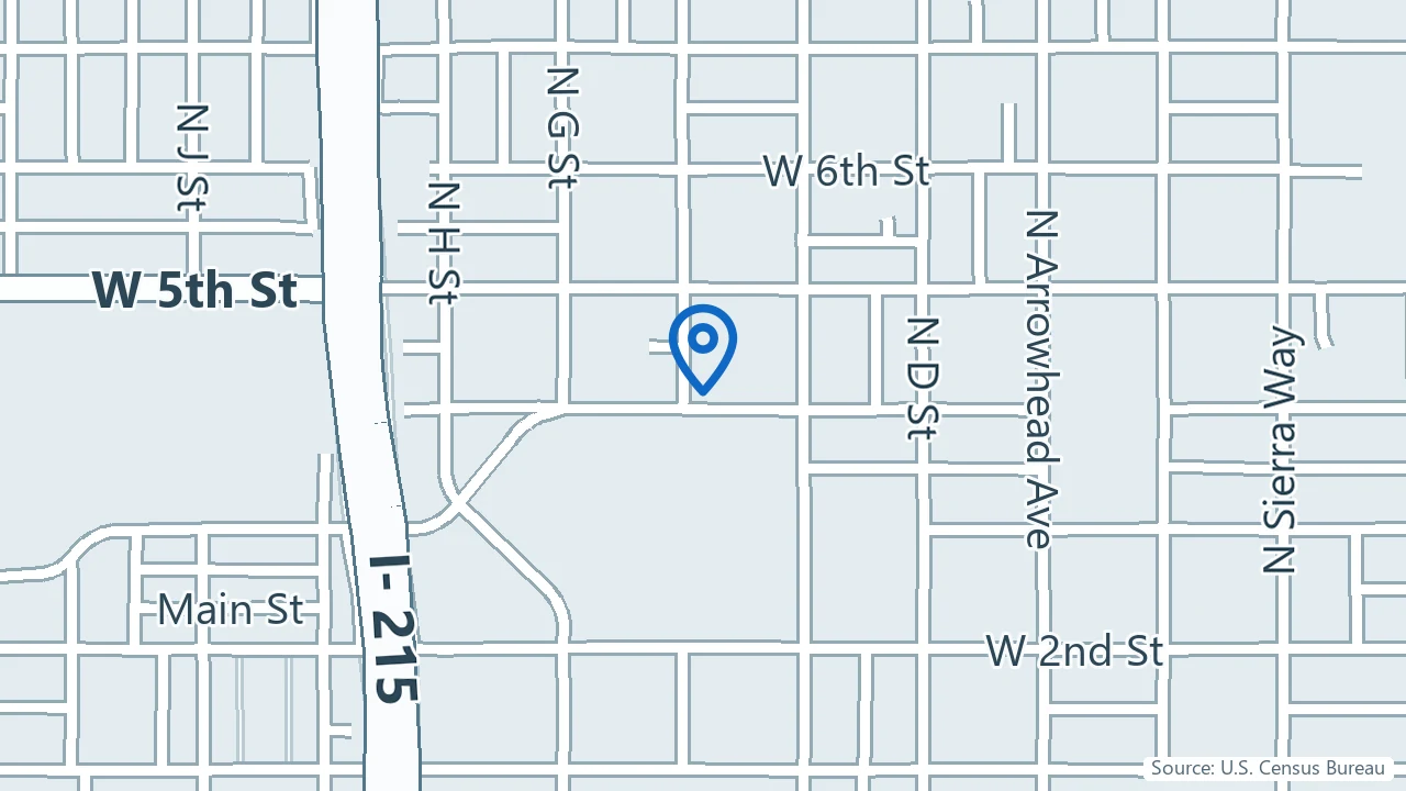 Map showing Serenity Falls Behavioral Health in San Bernardino, California