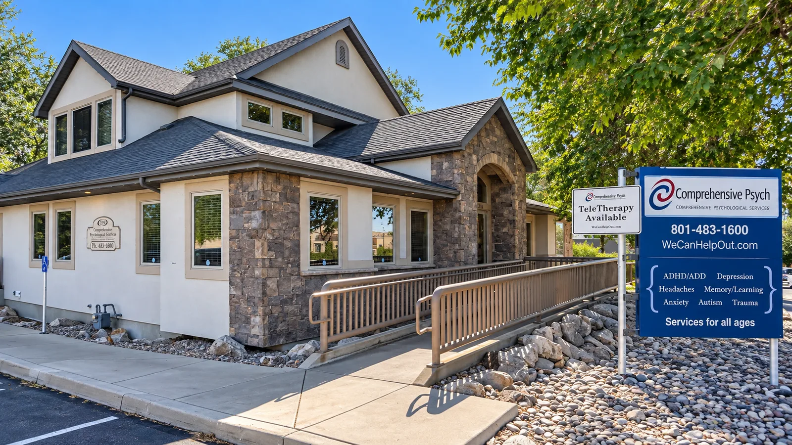 Signed Comprehensive Psychological Services Millcreek clinic exterior.