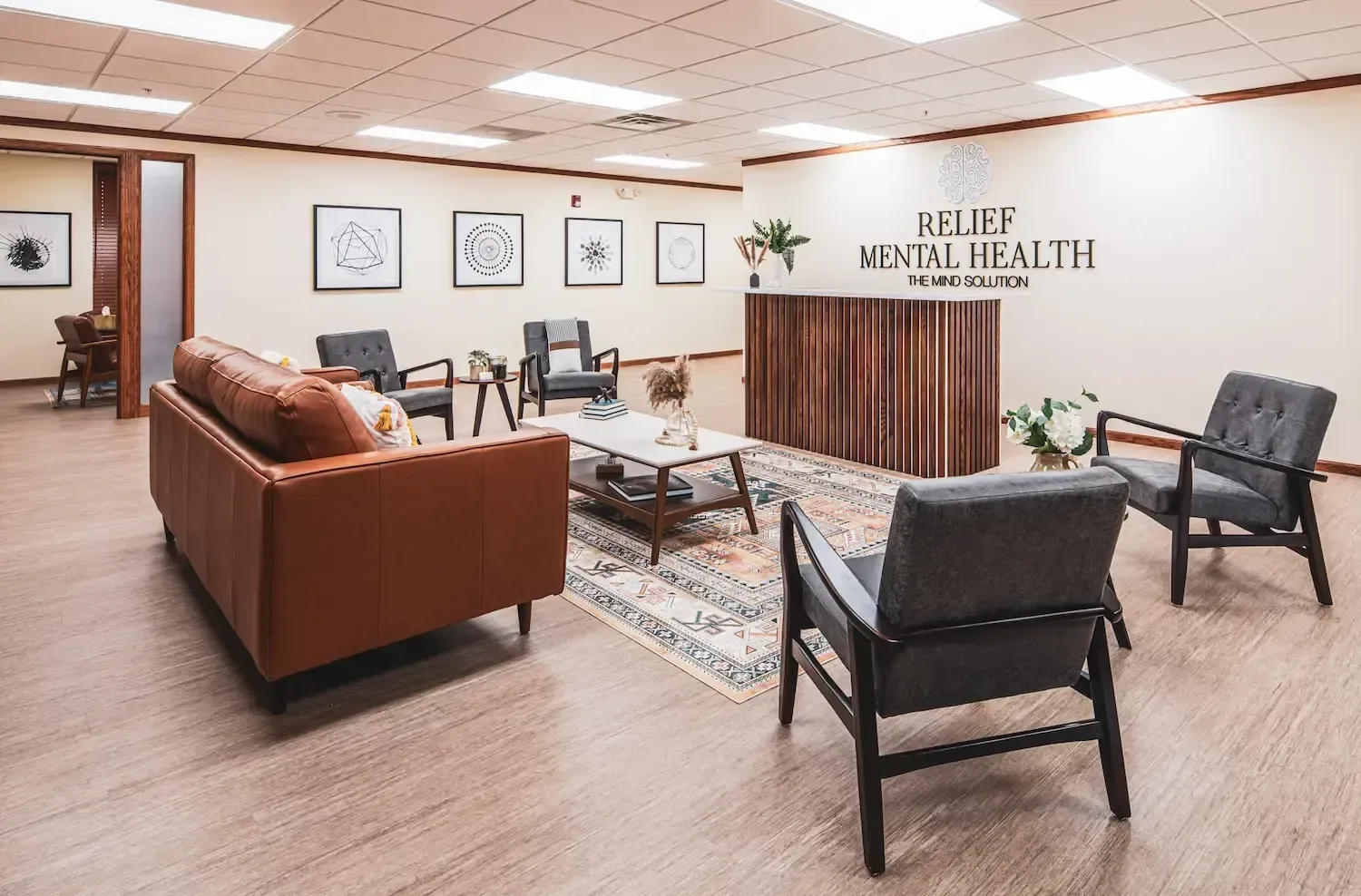 Lobby at Relief Mental Health in Orland Park, Illinois