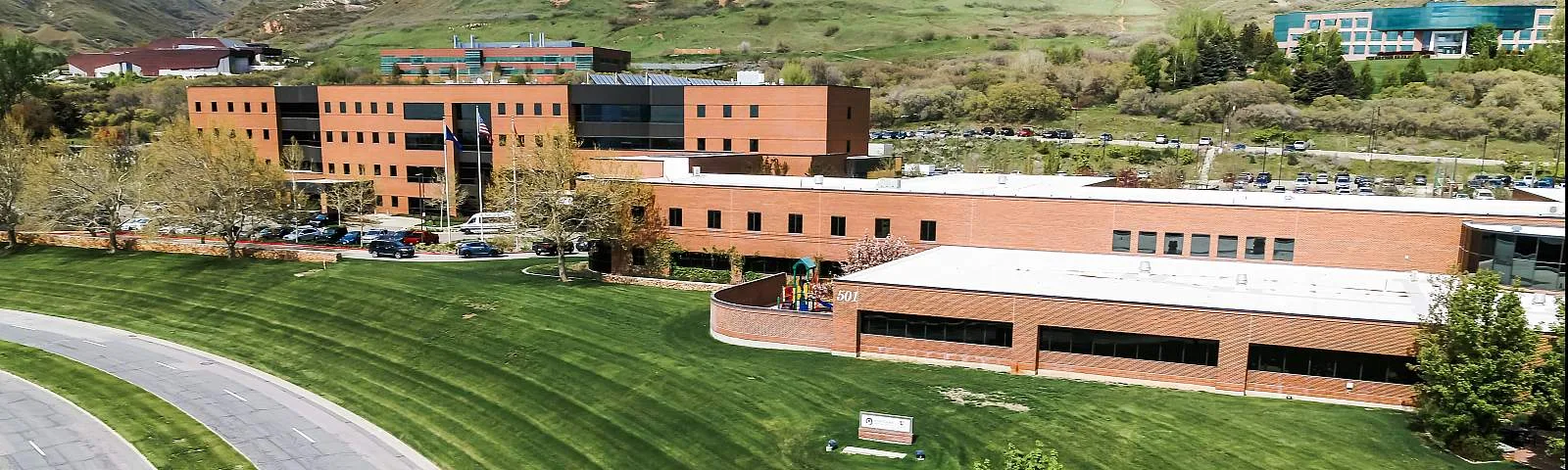 Aerial exterior of Huntsman Mental Health Institute.