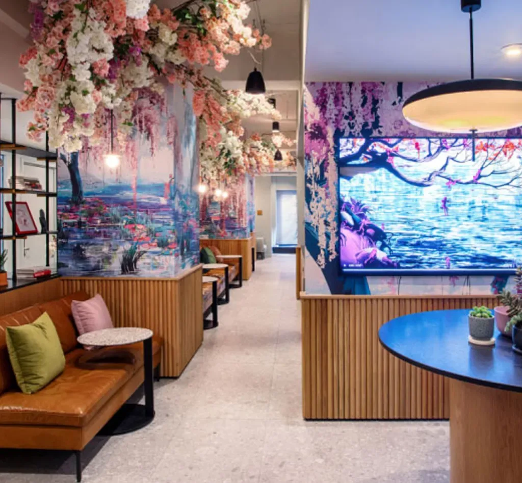 Flower-filled reception and waiting area