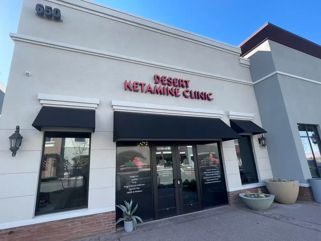 Clinic exterior with Desert Ketamine Clinic signage and 650 address